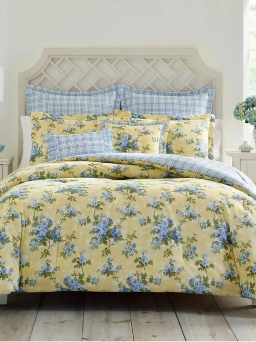 NWOT Laura Ashley Cassidy Yellow & Blue Floral KING Duvet Cover 7P Bonus Set